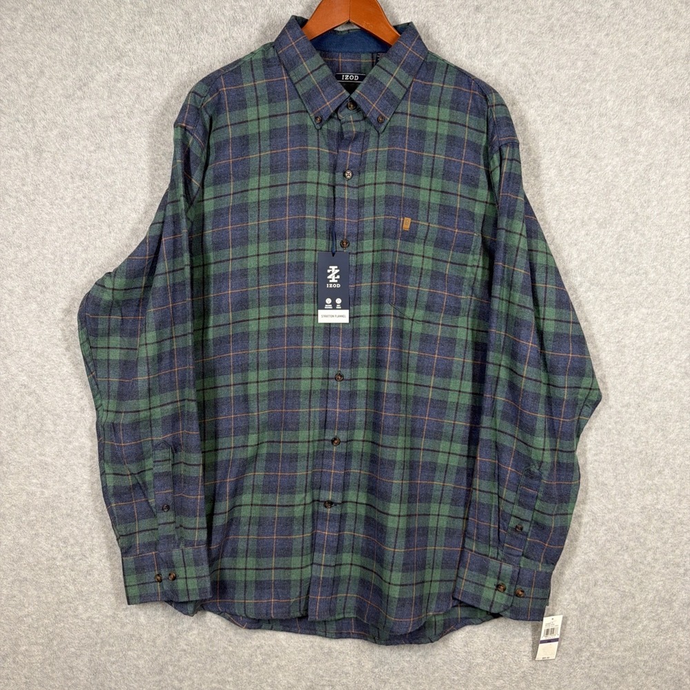 Izod Stratton Men's XXL Flannel Plaid Button Down Shirt NWT Medieval Blue